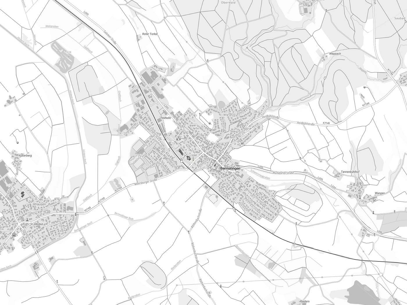 Kartenausschnitt Bermatingen mit Gewässern