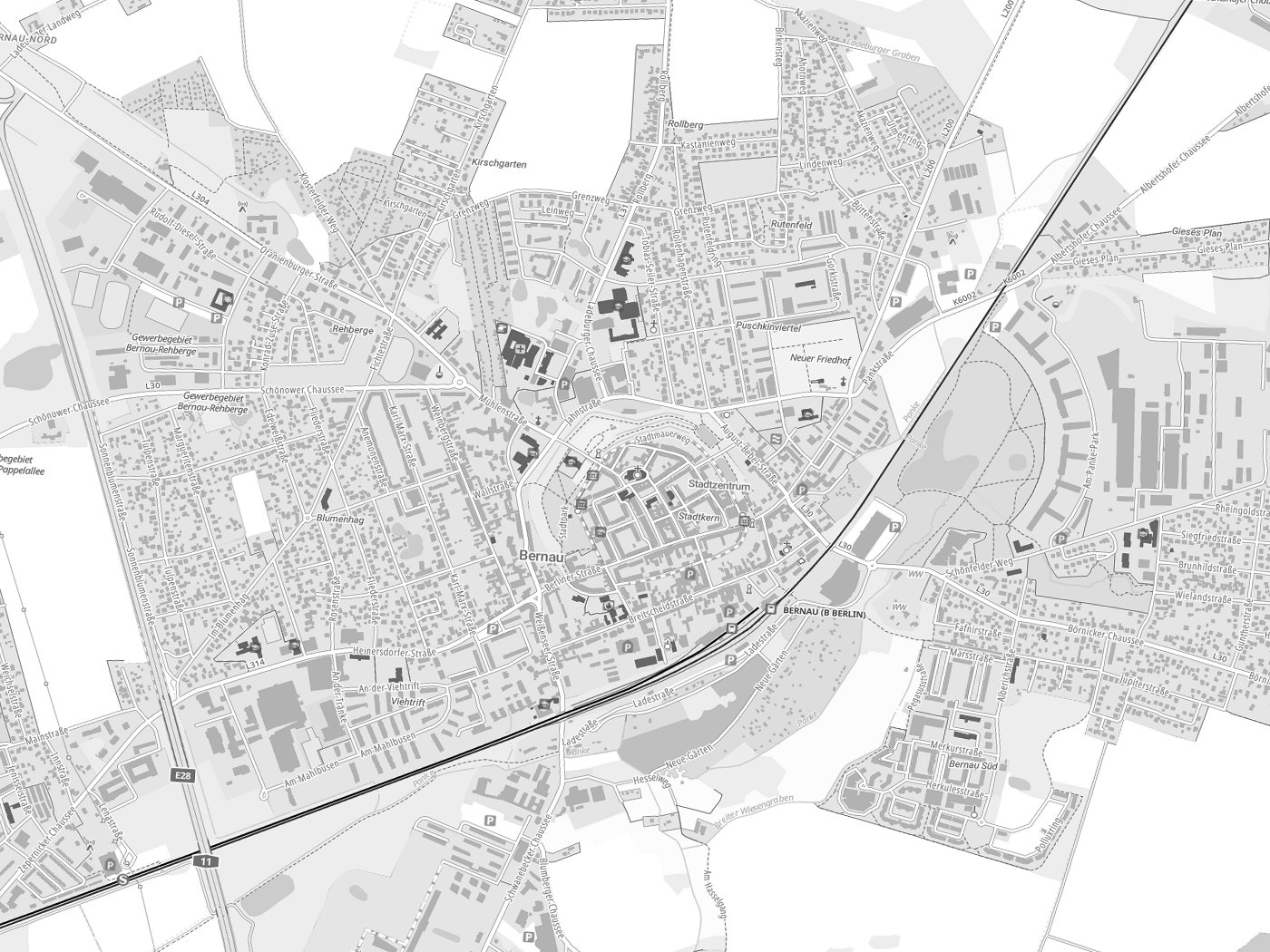 Kartenausschnitt Bernau bei Berlin mit Gewässern