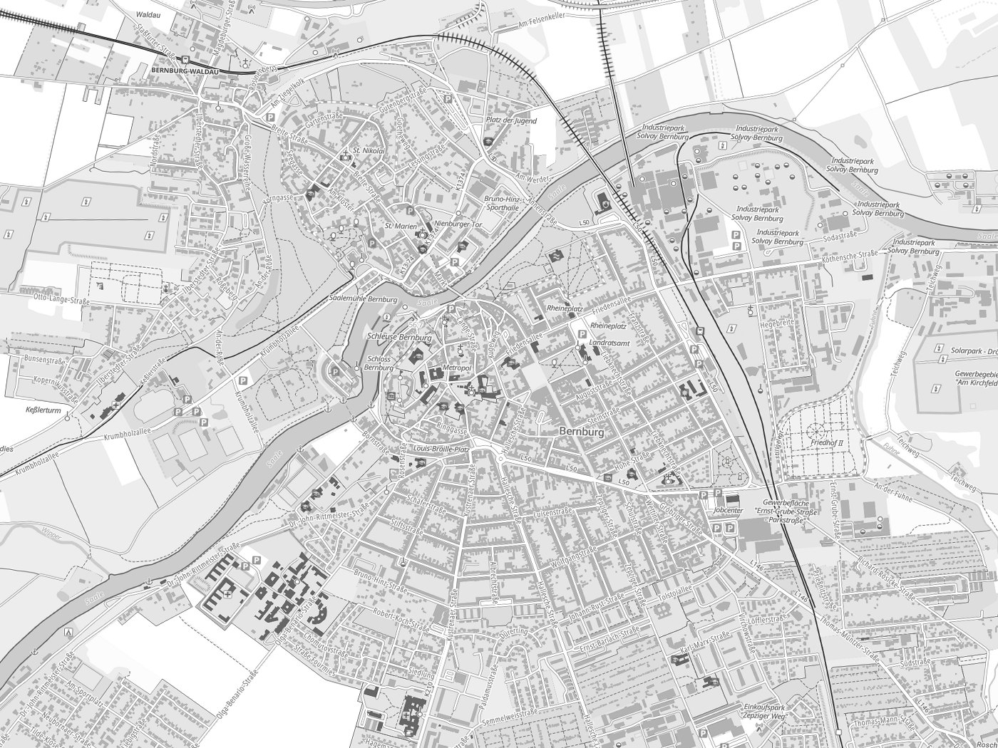 Kartenausschnitt Bernburg mit Gewässern