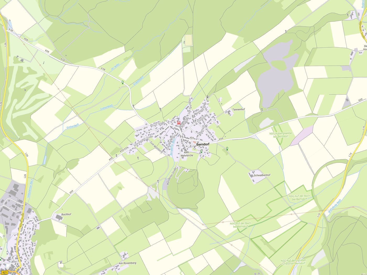 Kartenausschnitt Berndorf mit Gewässern