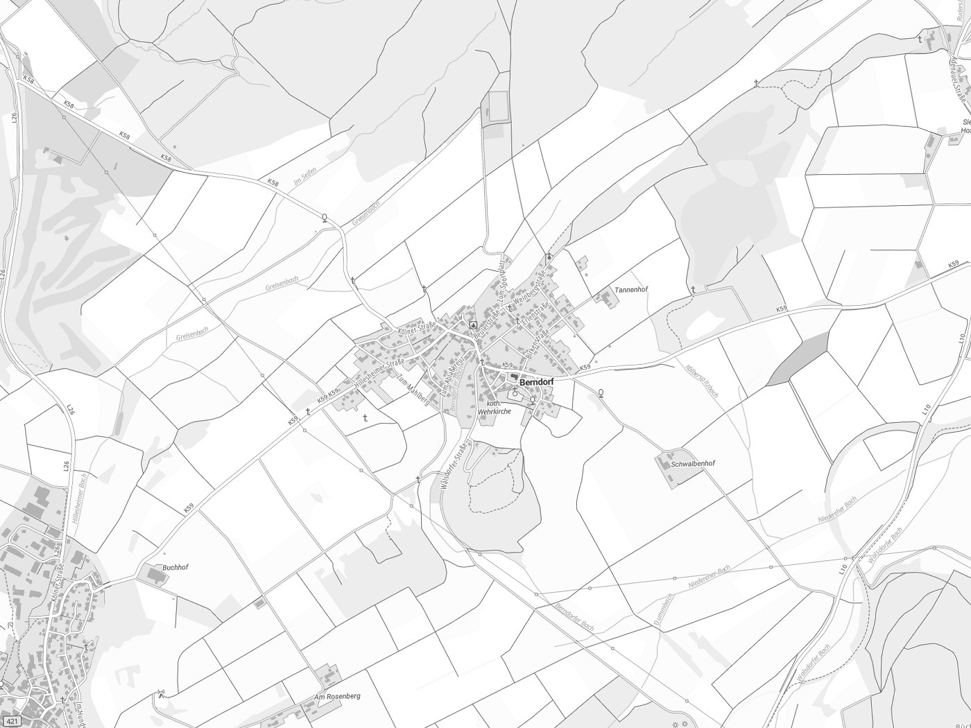 Kartenausschnitt Berndorf mit Gewässern