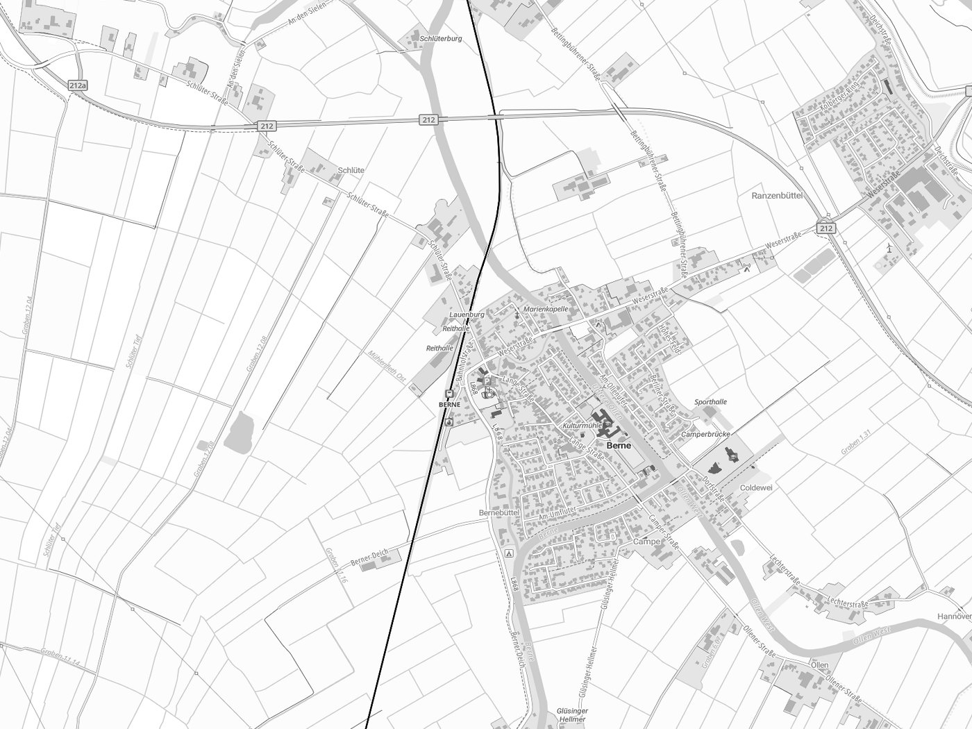 Kartenausschnitt Berne mit Gewässern
