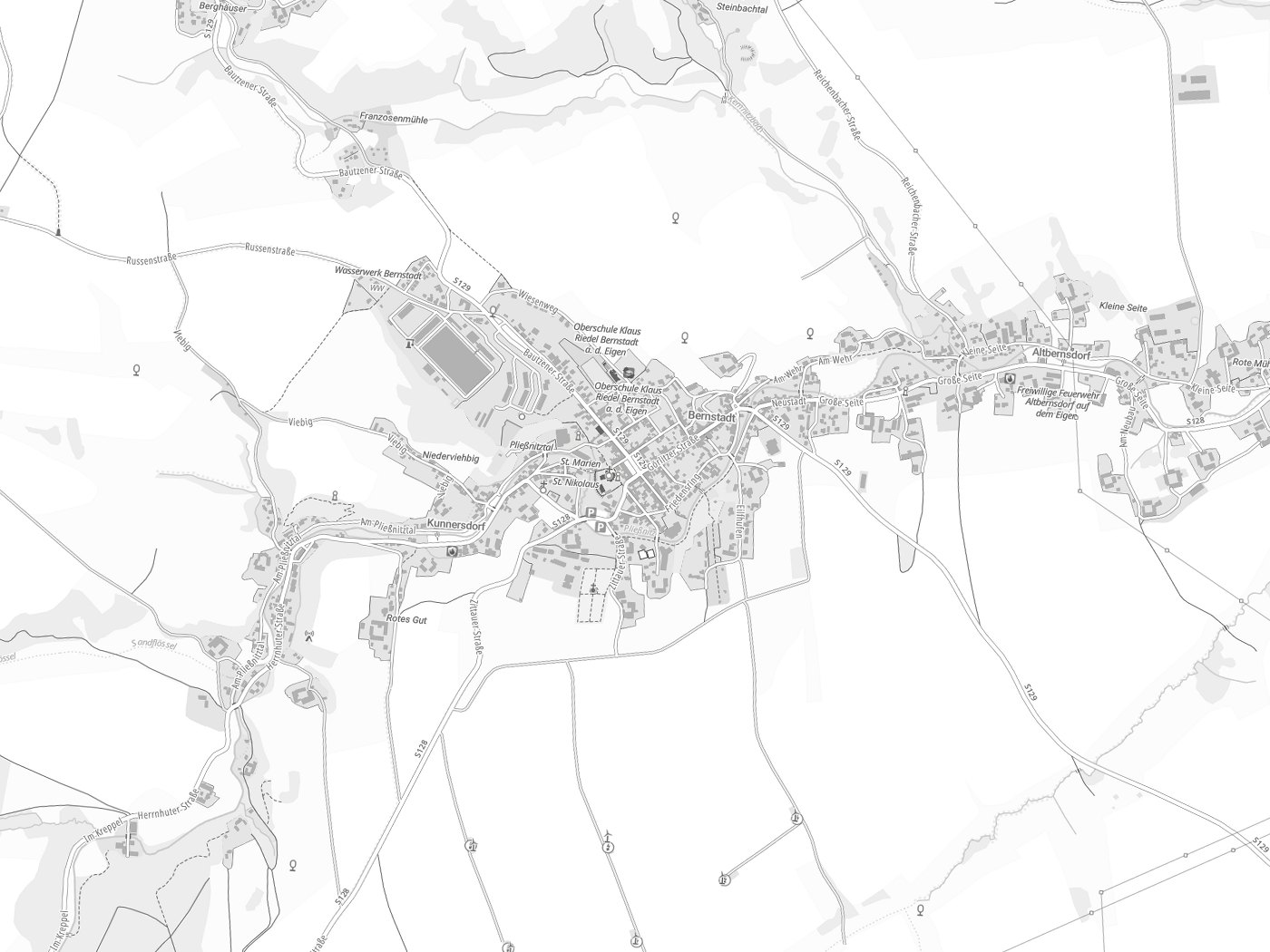 Kartenausschnitt Bernstadt a. d. Eigen mit Gewässern