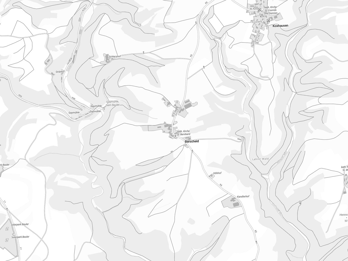 Kartenausschnitt Berscheid mit Gewässern
