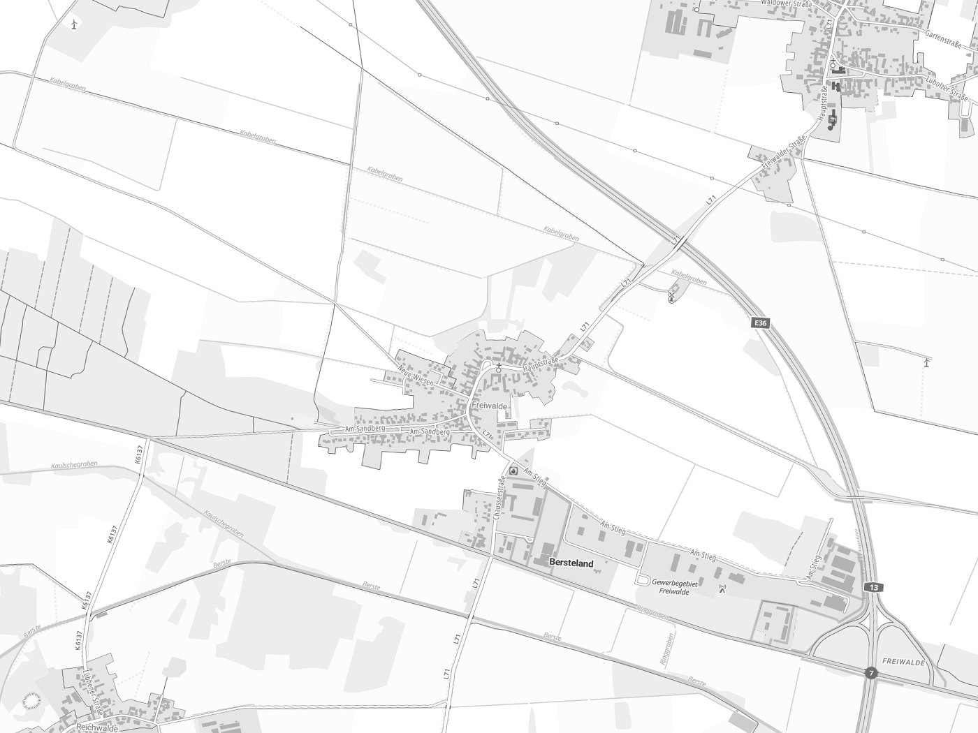 Kartenausschnitt Bersteland mit Gewässern