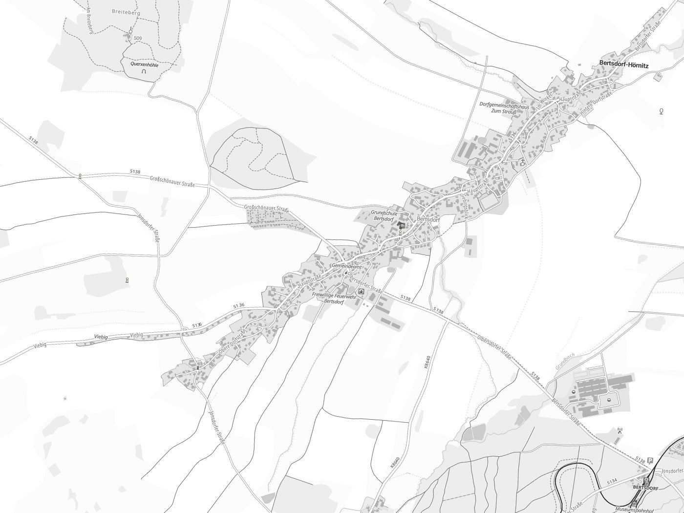 Kartenausschnitt Bertsdorf-Hörnitz mit Gewässern