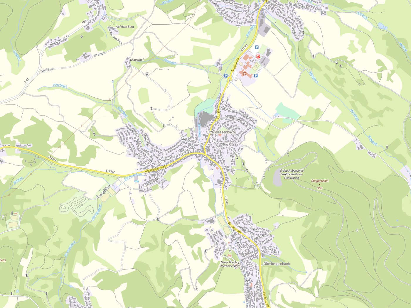 Kartenausschnitt Bessenbach mit Gewässern