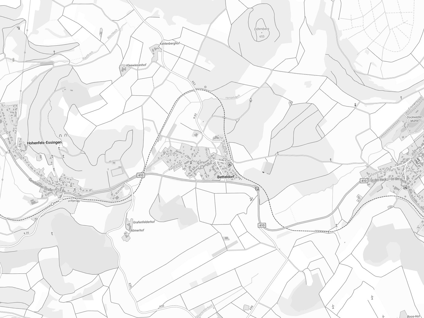 Kartenausschnitt Betteldorf mit Gewässern
