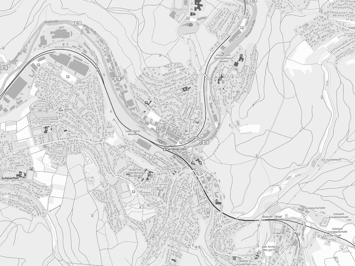 Kartenausschnitt Betzdorf mit Gewässern