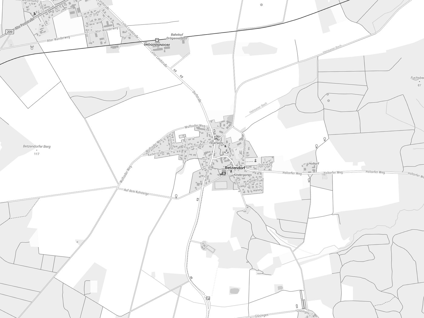 Kartenausschnitt Betzendorf mit Gewässern