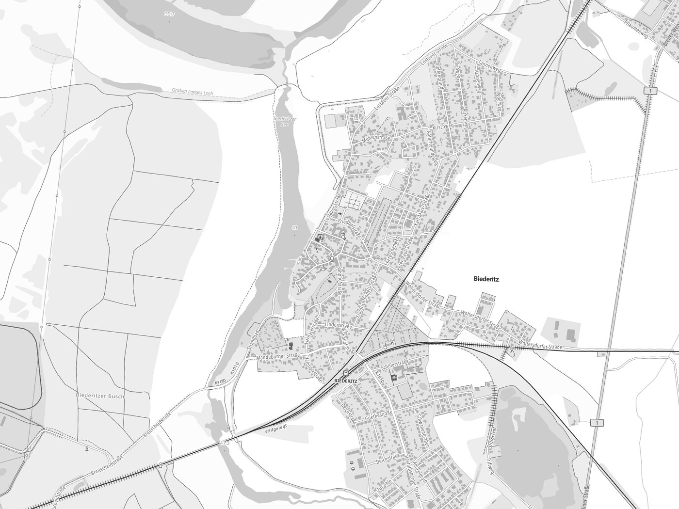 Kartenausschnitt Biederitz mit Gewässern