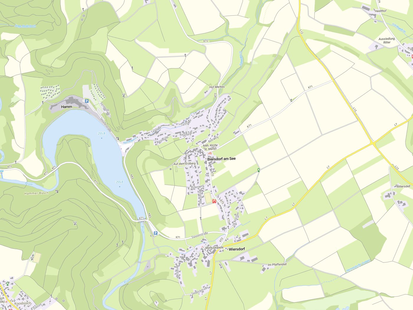 Kartenausschnitt Biersdorf am See mit Gewässern