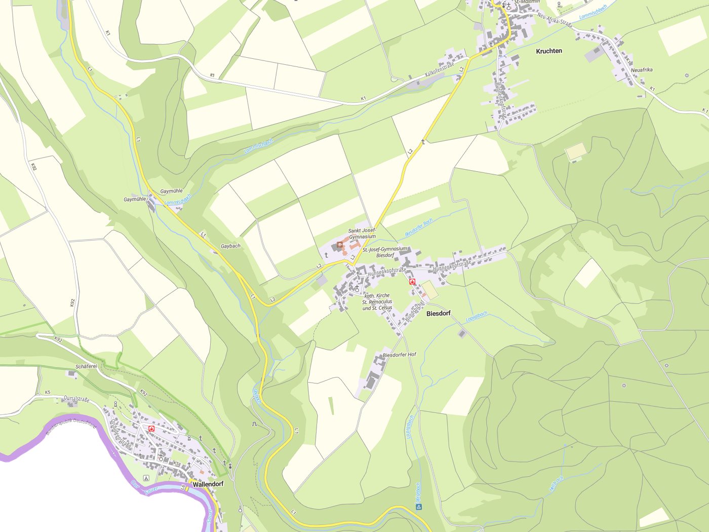 Kartenausschnitt Biesdorf mit Gewässern
