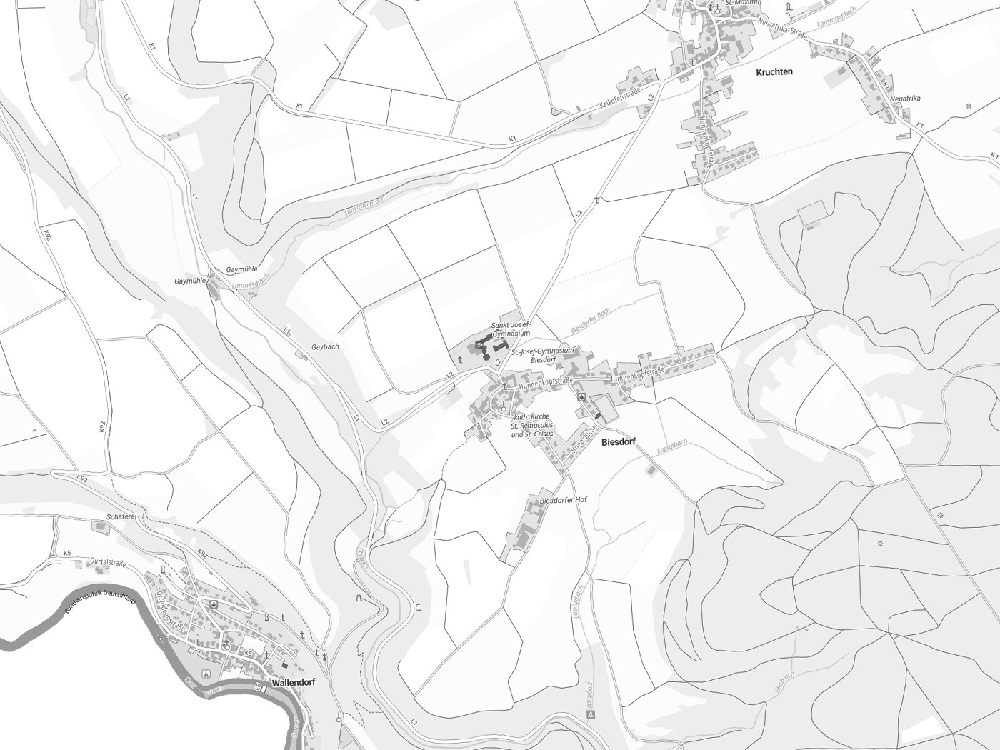 Kartenausschnitt Biesdorf mit Gewässern
