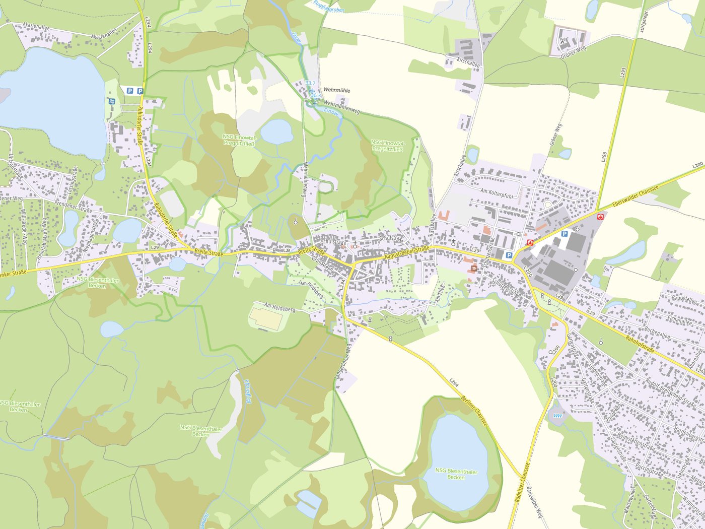 Kartenausschnitt Biesenthal mit Gewässern