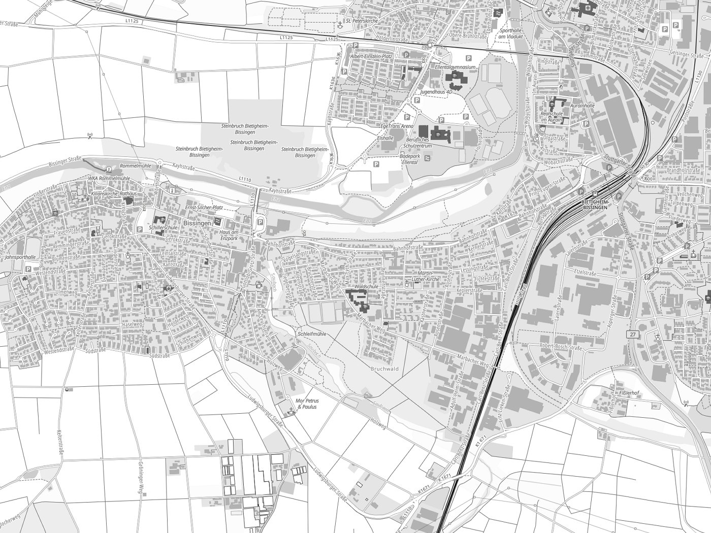 Kartenausschnitt Bietigheim-Bissingen mit Gewässern