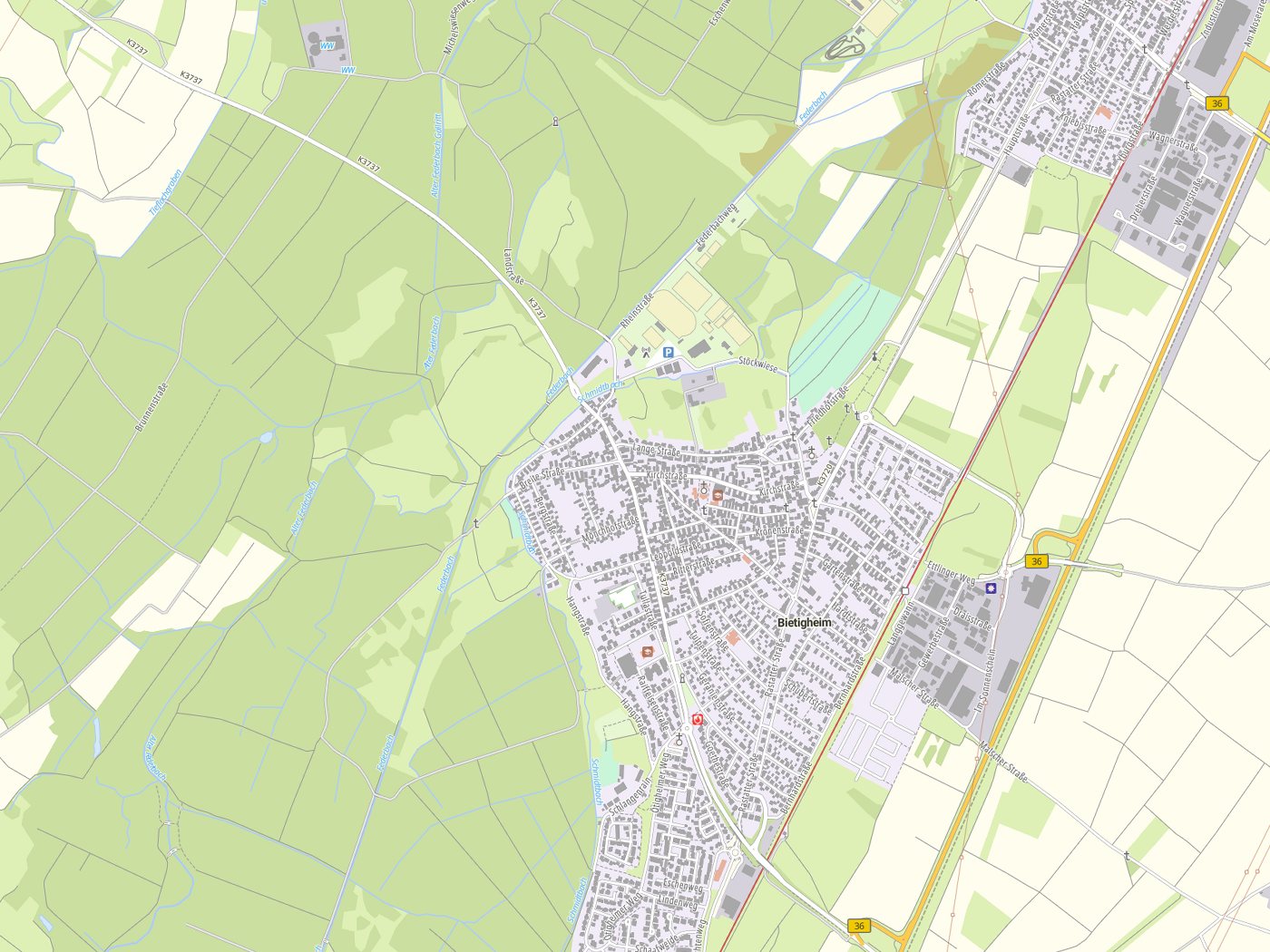 Kartenausschnitt Bietigheim mit Gewässern