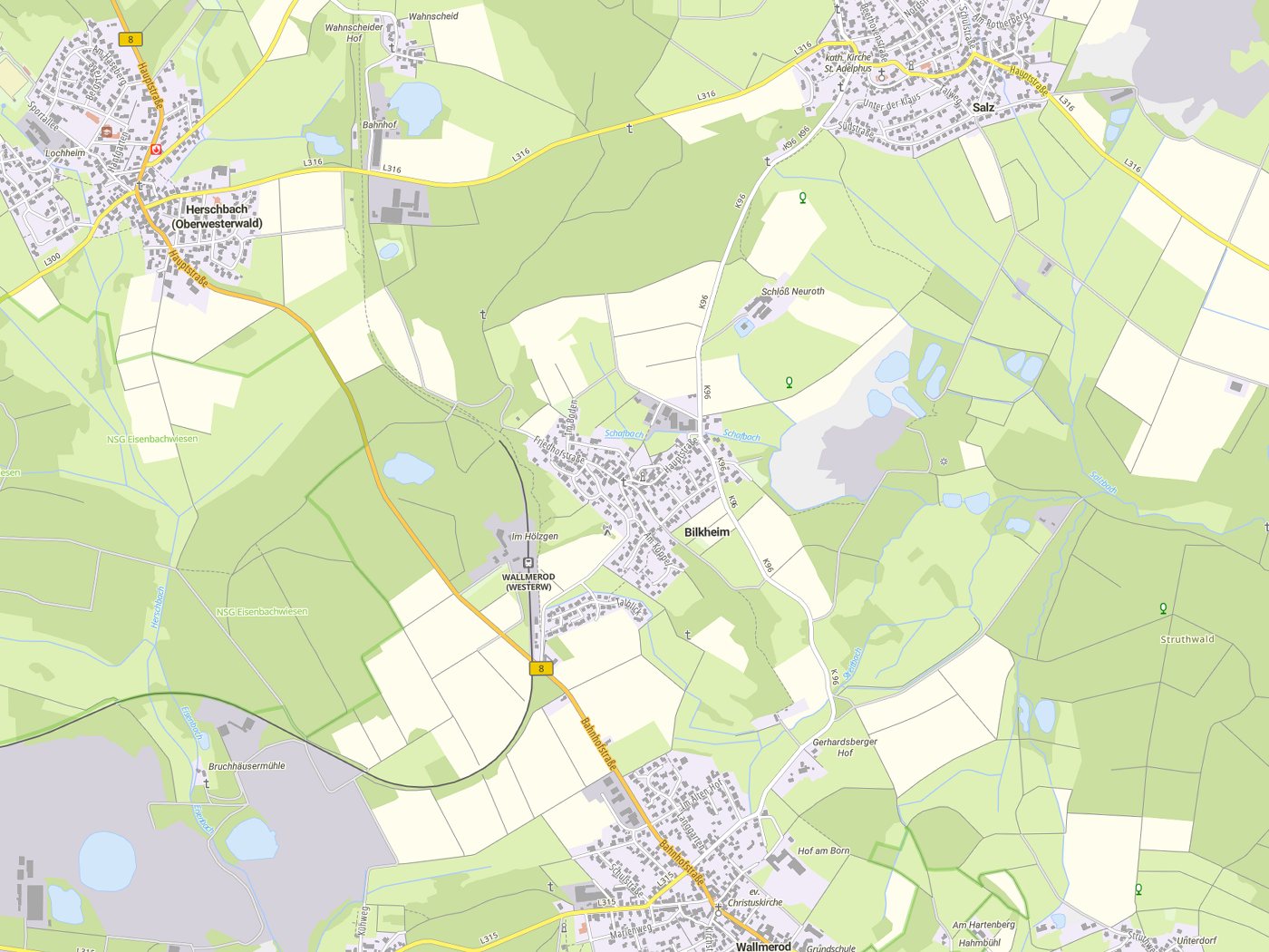 Kartenausschnitt Bilkheim mit Gewässern