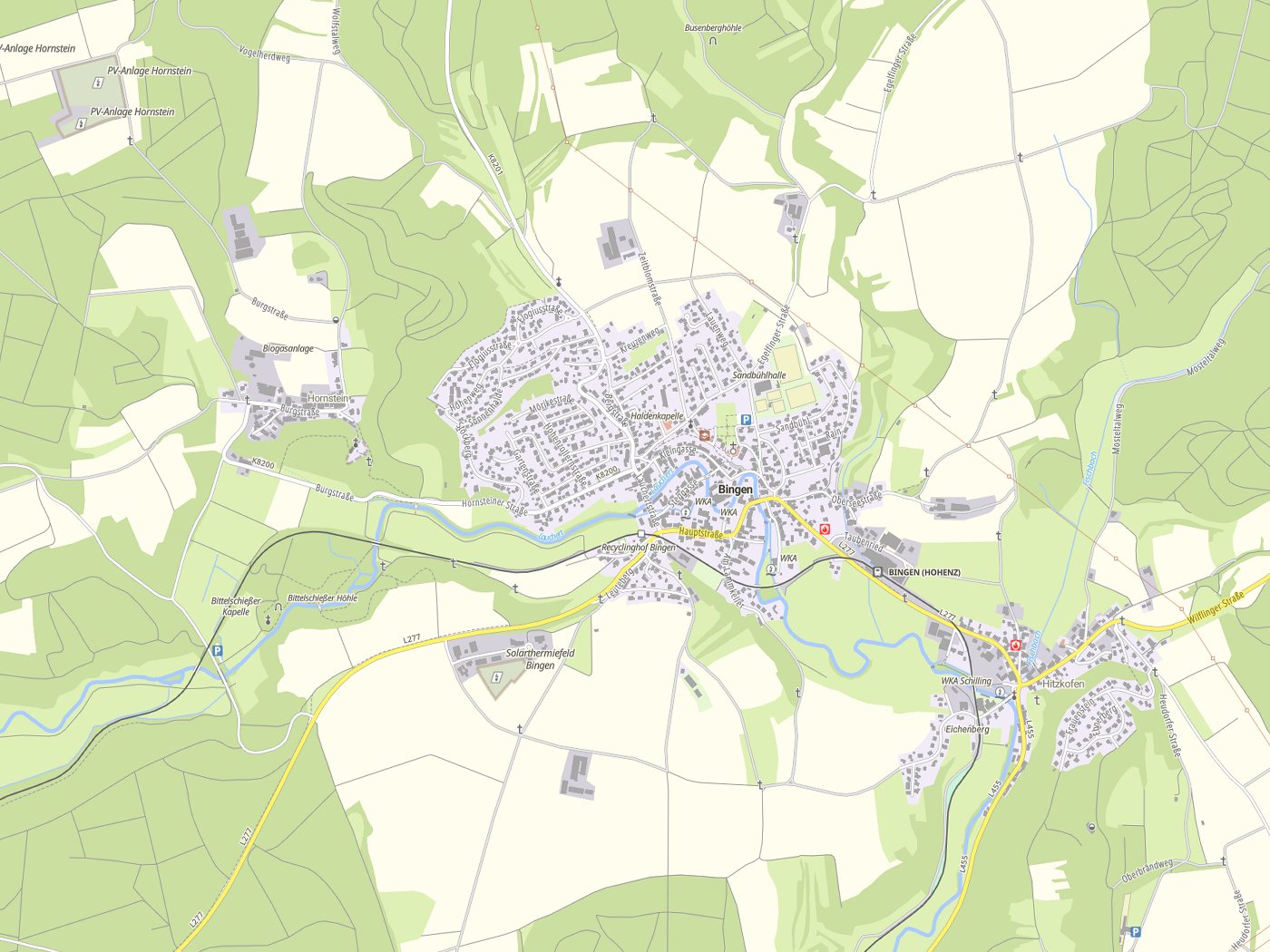 Kartenausschnitt Bingen mit Gewässern