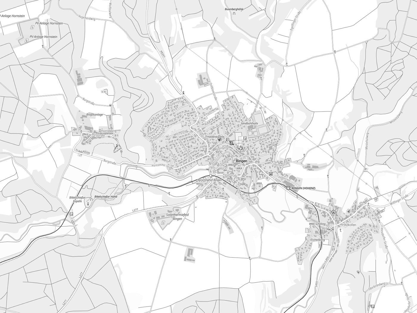 Kartenausschnitt Bingen mit Gewässern