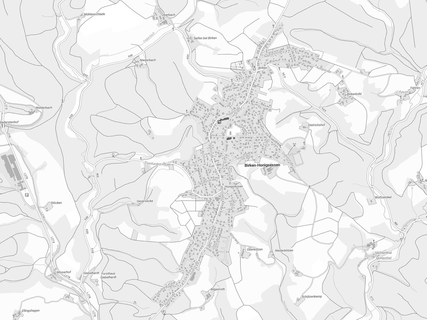 Kartenausschnitt Birken-Honigsessen mit Gewässern