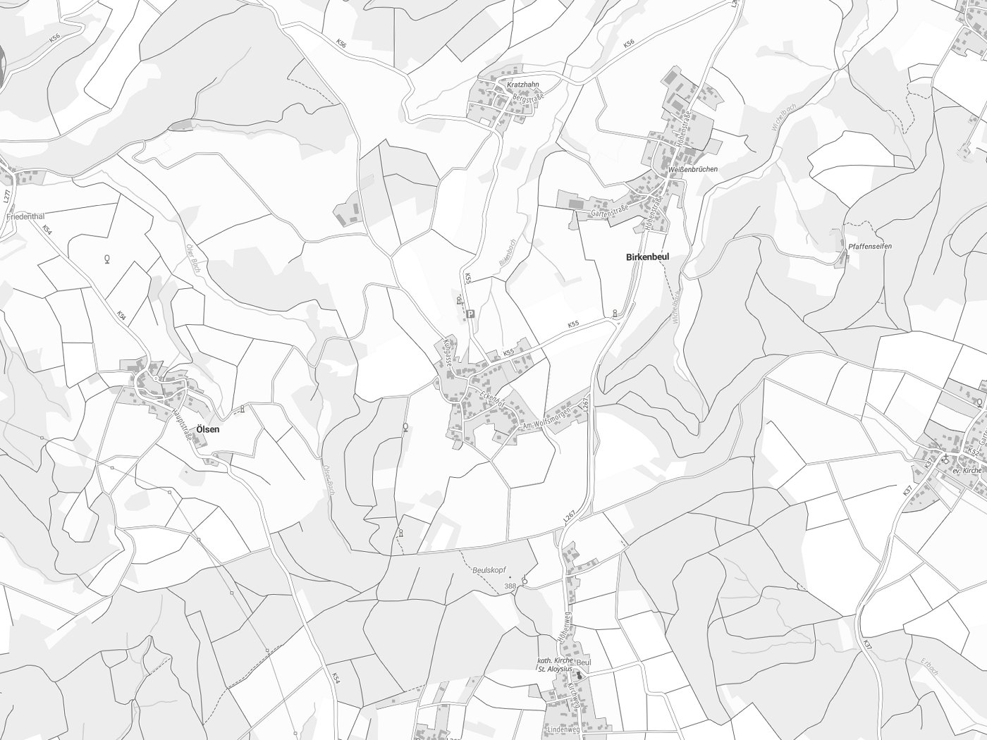 Kartenausschnitt Birkenbeul mit Gewässern