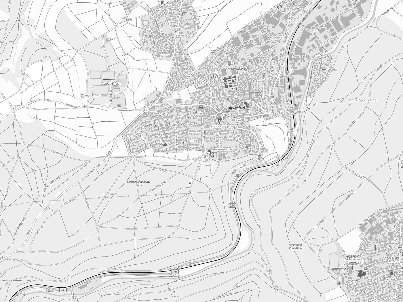 Kartenausschnitt Birkenfeld mit Gewässern