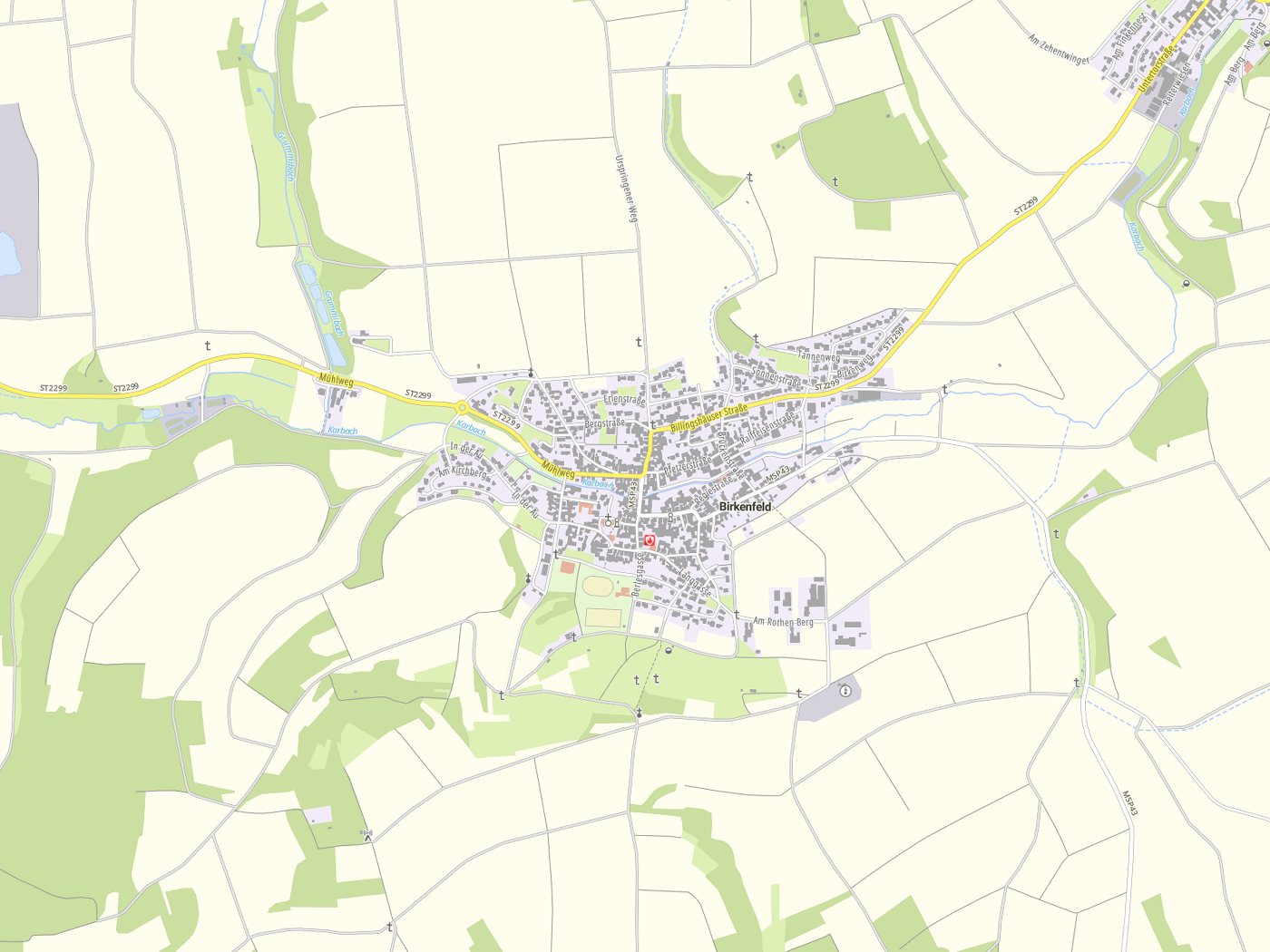 Kartenausschnitt Birkenfeld mit Gewässern