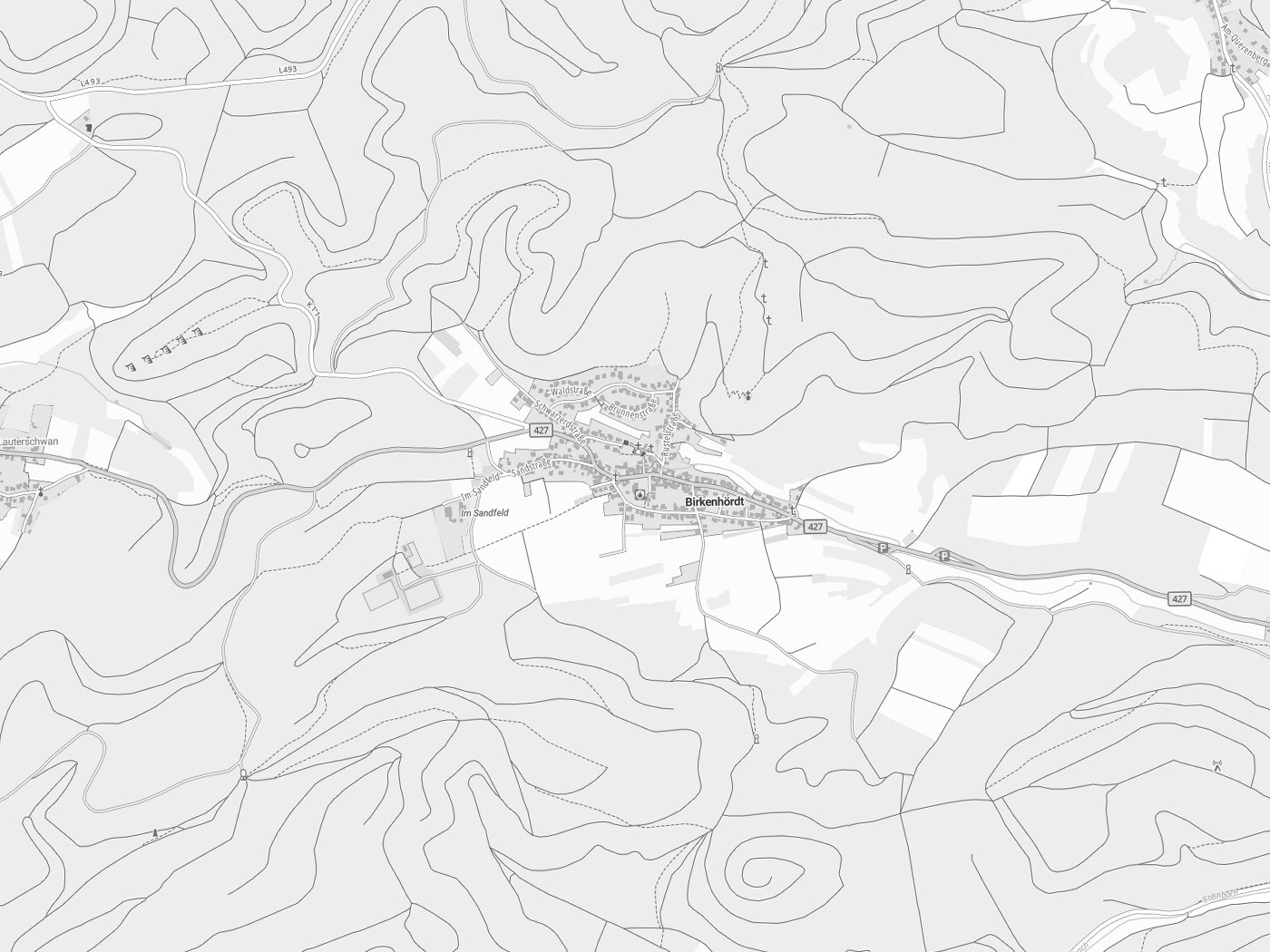 Kartenausschnitt Birkenhördt mit Gewässern