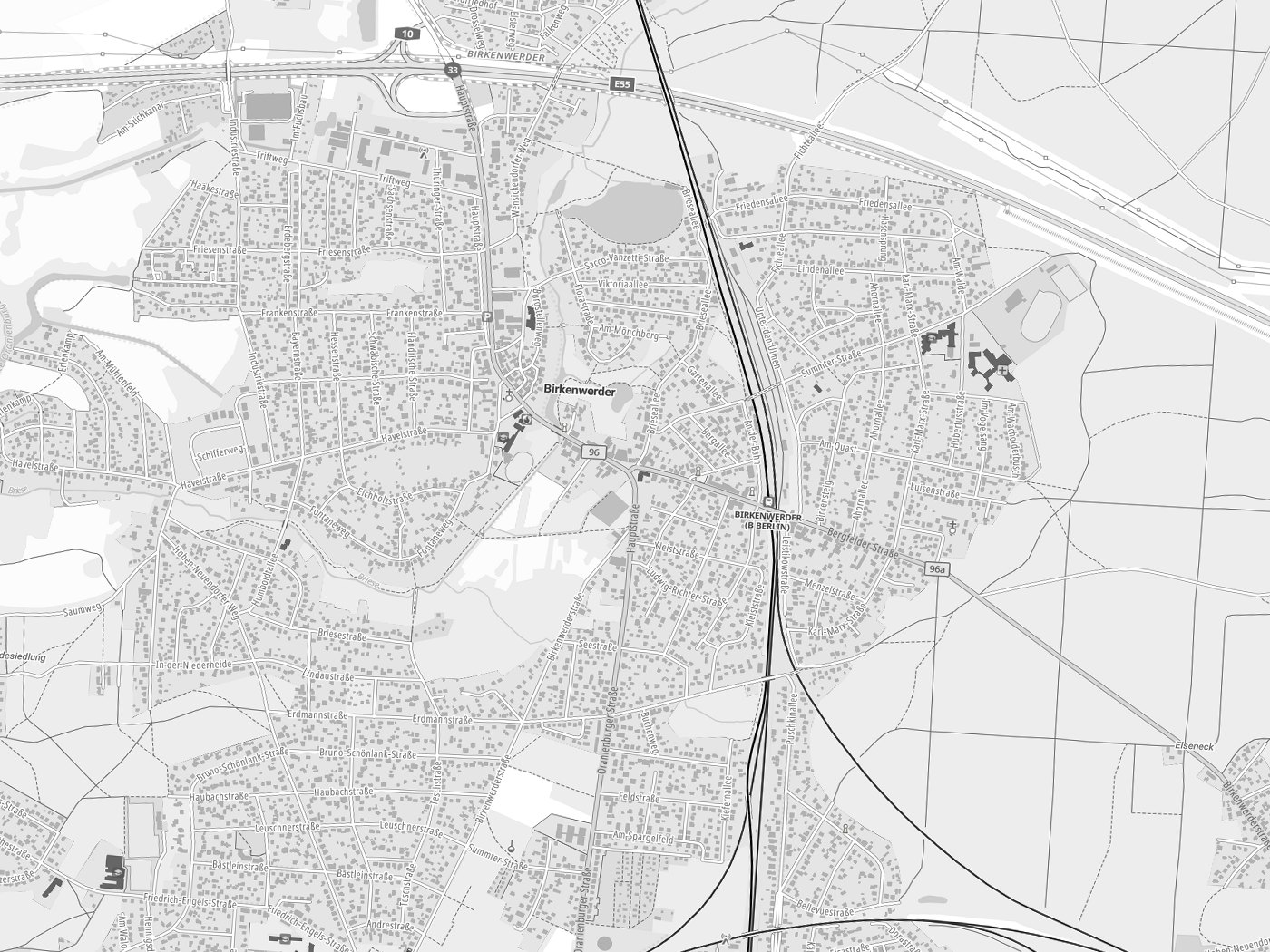 Kartenausschnitt Birkenwerder mit Gewässern