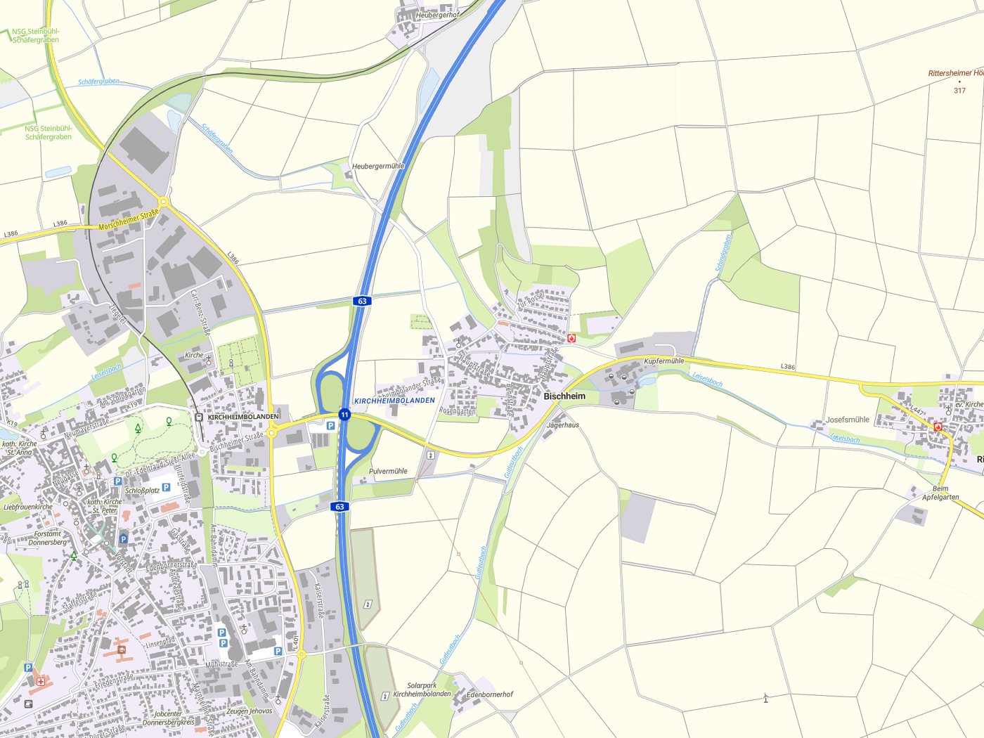 Kartenausschnitt Bischheim mit Gewässern