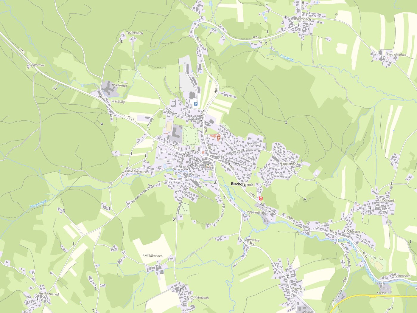 Kartenausschnitt Bischofsmais mit Gewässern