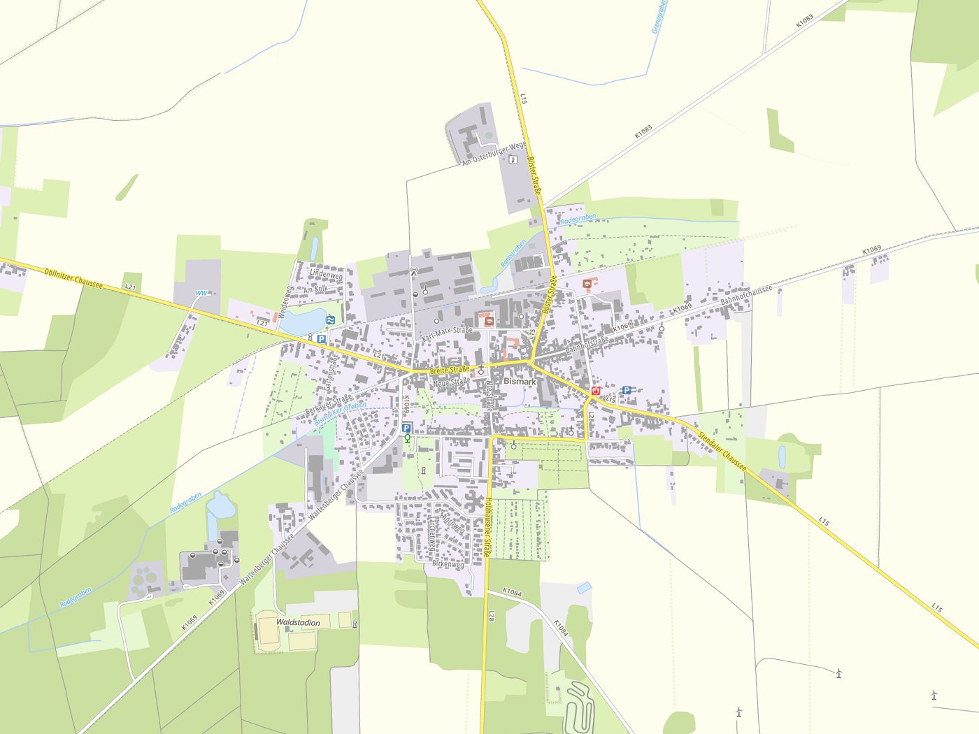 Kartenausschnitt Bismark (Altmark) mit Gewässern