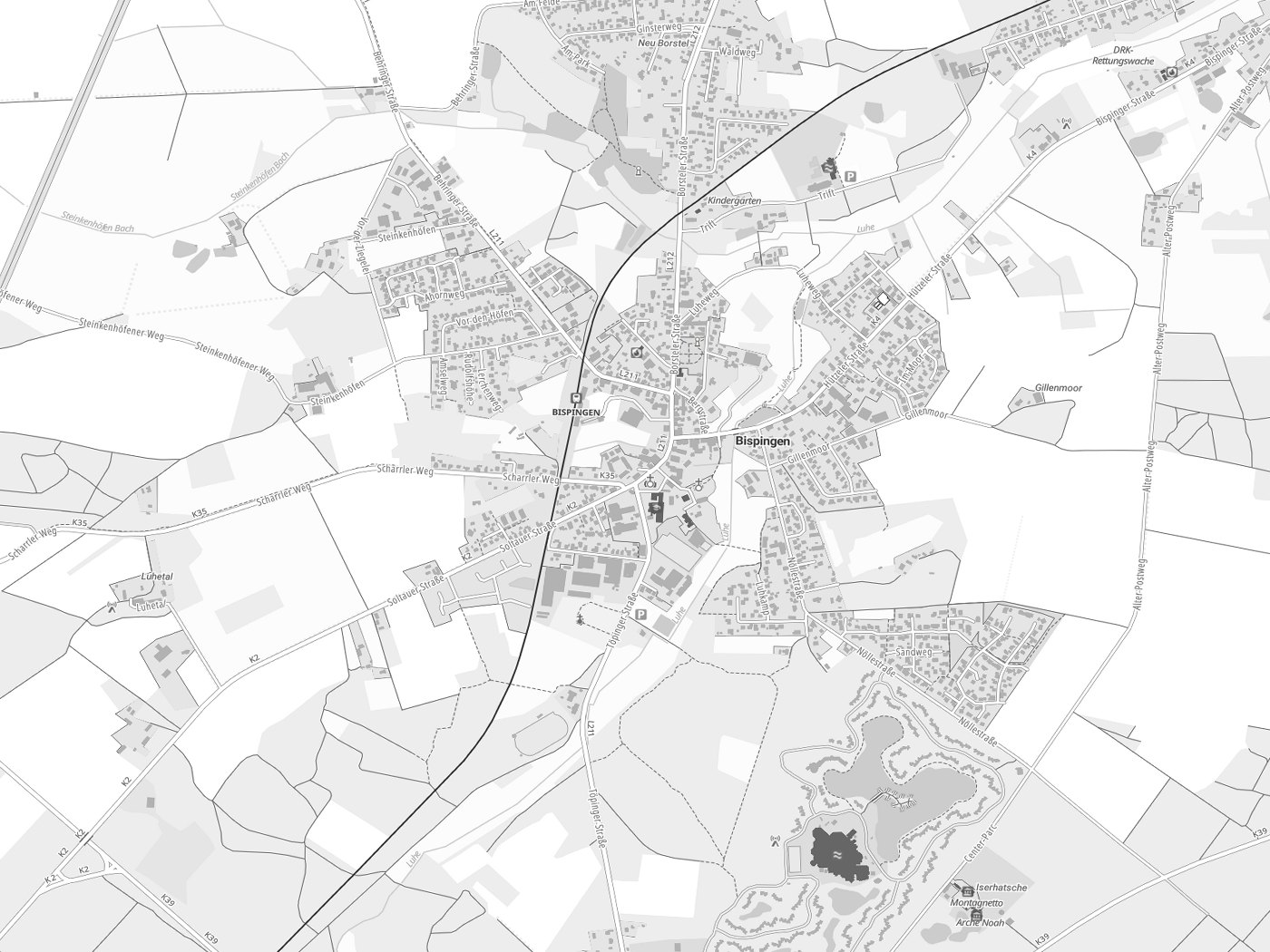 Kartenausschnitt Bispingen mit Gewässern