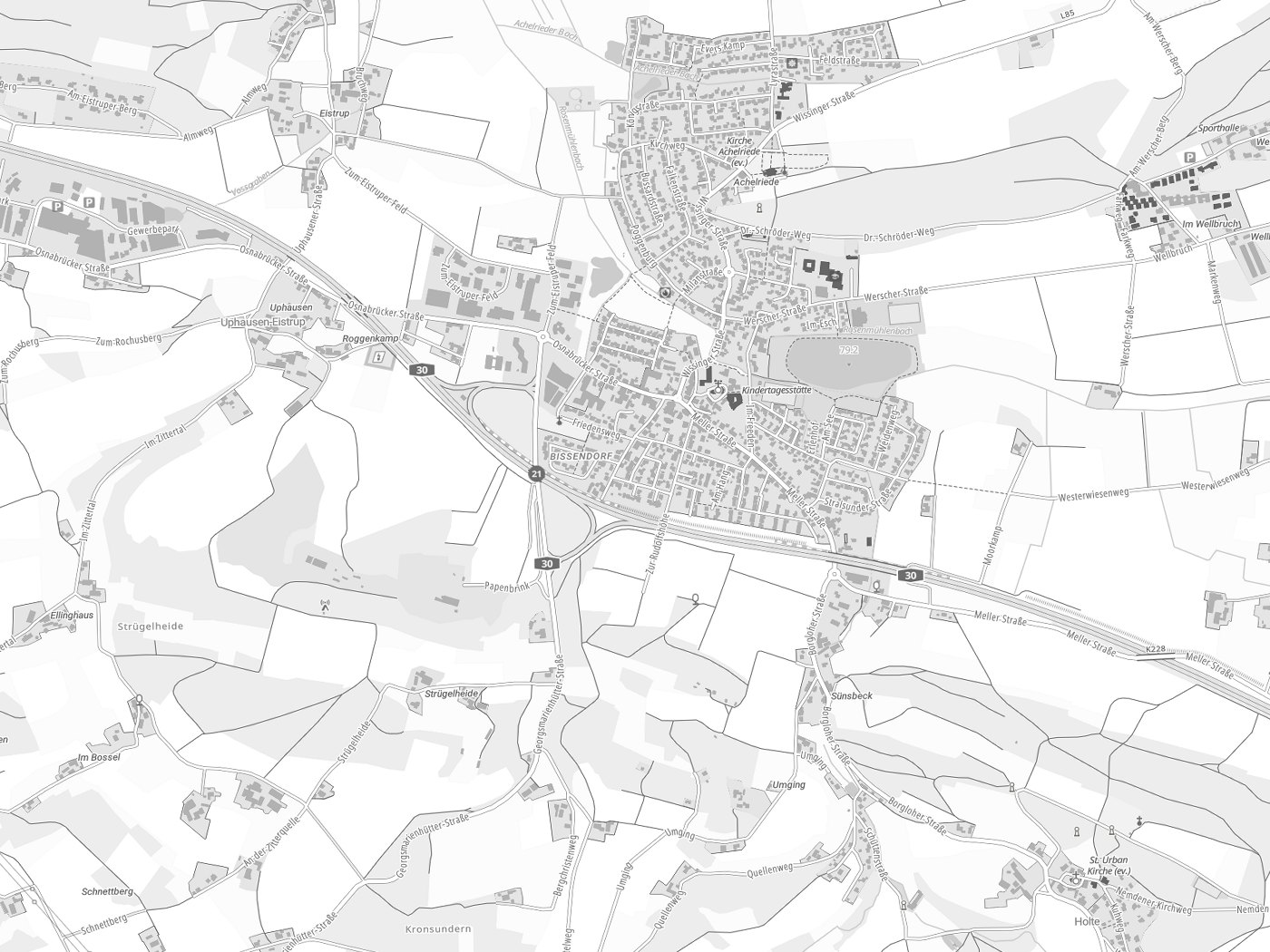 Kartenausschnitt Bissendorf mit Gewässern