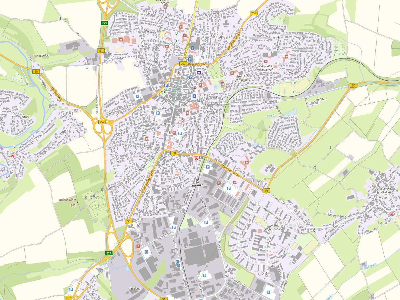 Kartenausschnitt Bitburg mit Gewässern