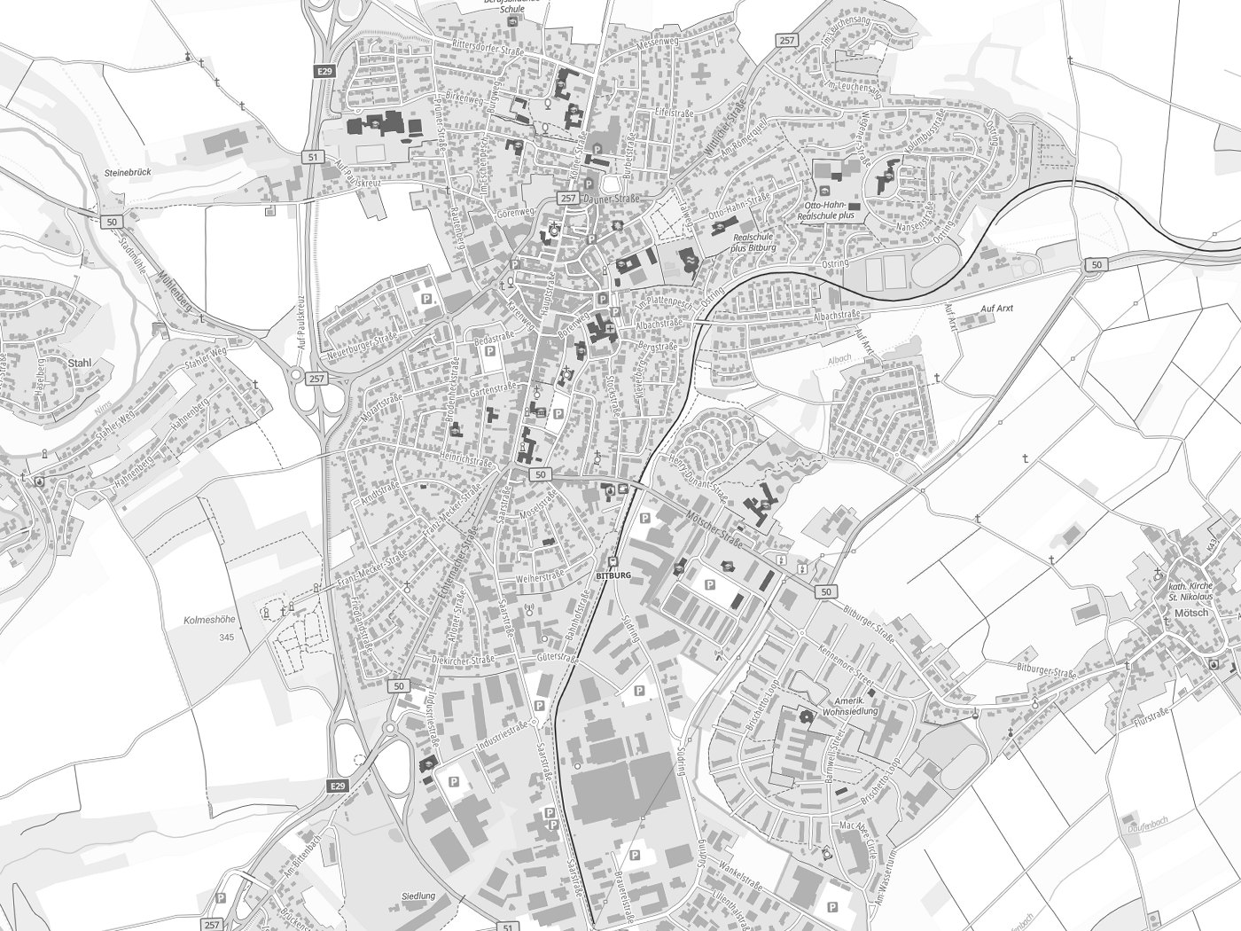 Kartenausschnitt Bitburg mit Gewässern