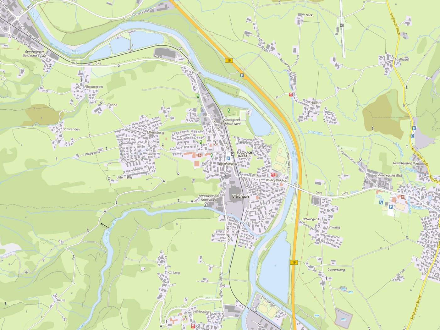 Kartenausschnitt Blaichach mit Gewässern