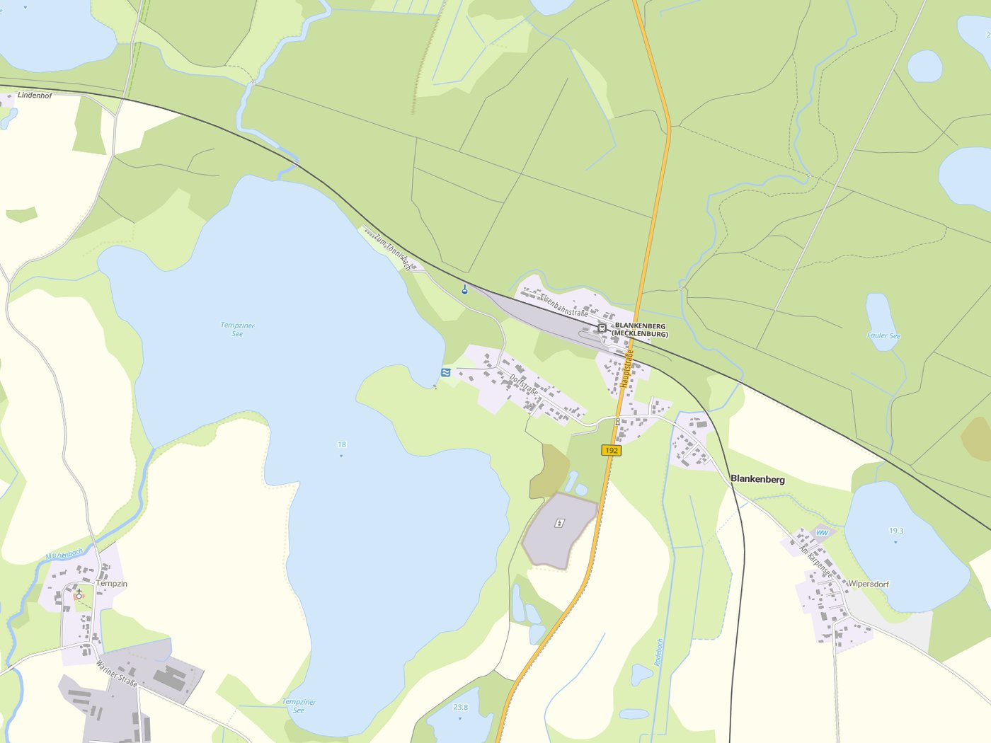 Kartenausschnitt Blankenberg mit Gewässern
