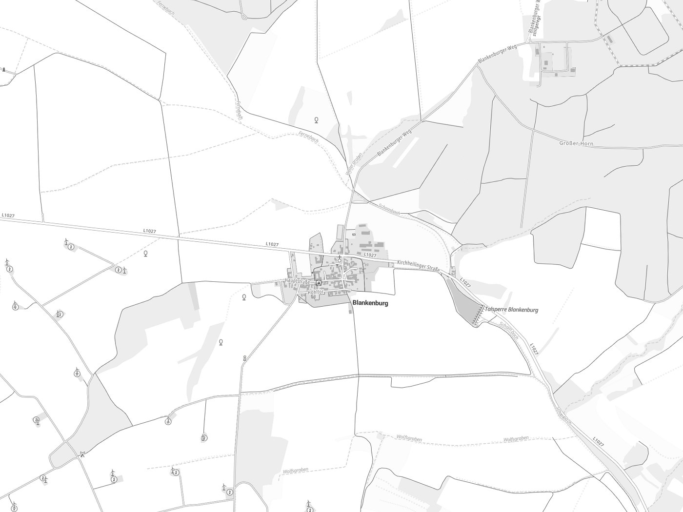 Kartenausschnitt Blankenburg mit Gewässern