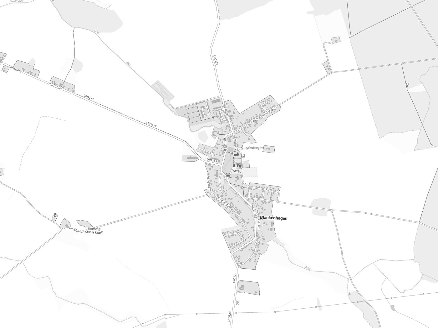 Kartenausschnitt Blankenhagen mit Gewässern