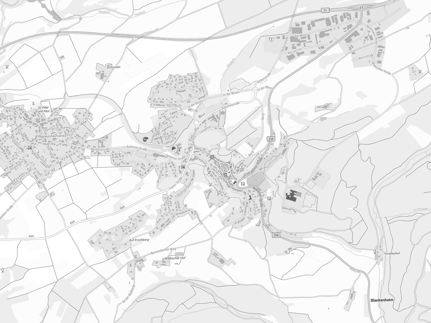 Kartenausschnitt Blankenheim mit Gewässern