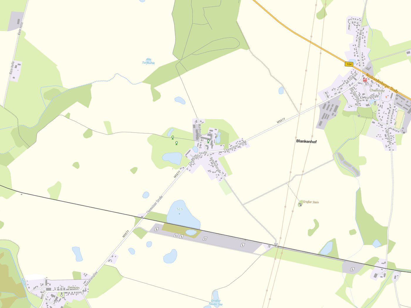 Kartenausschnitt Blankenhof mit Gewässern