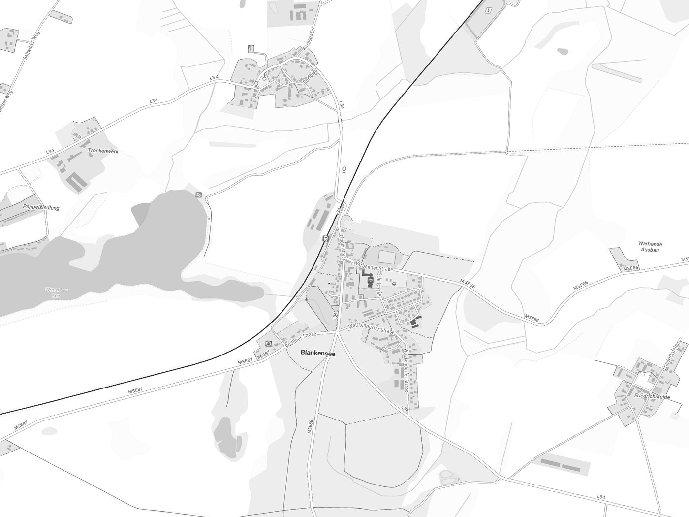 Kartenausschnitt Blankensee mit Gewässern