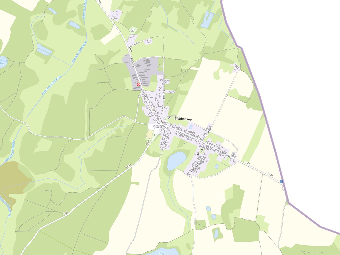 Kartenausschnitt Blankensee mit Gewässern