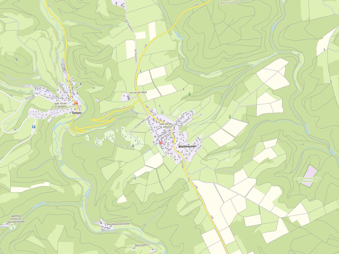 Kartenausschnitt Bleckhausen mit Gewässern