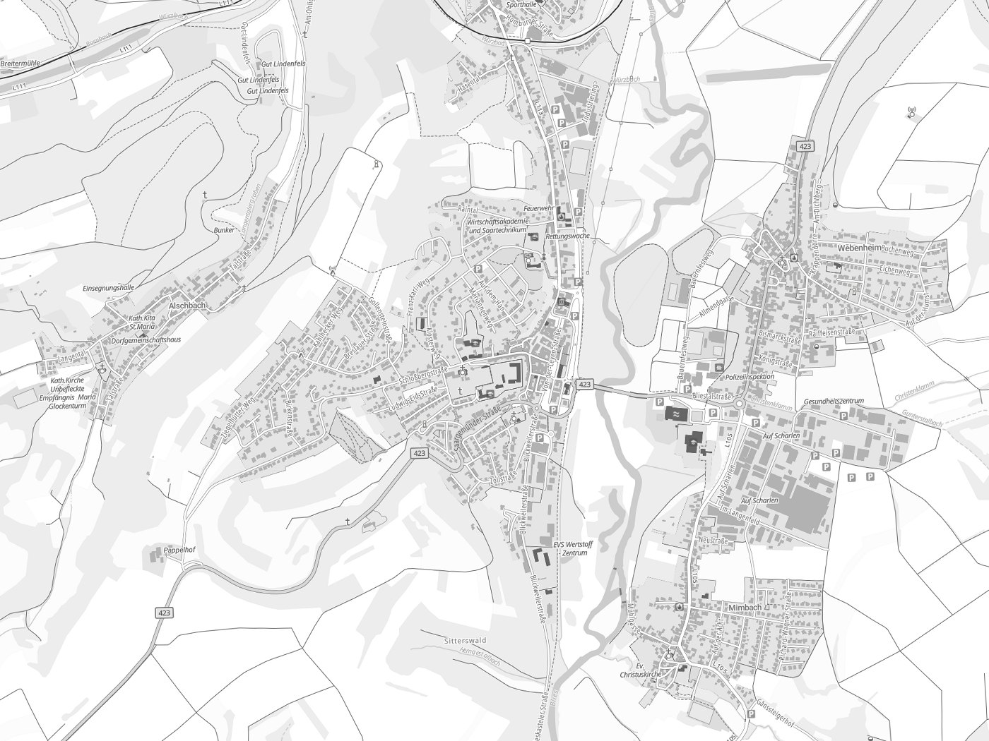 Kartenausschnitt Blieskastel mit Gewässern