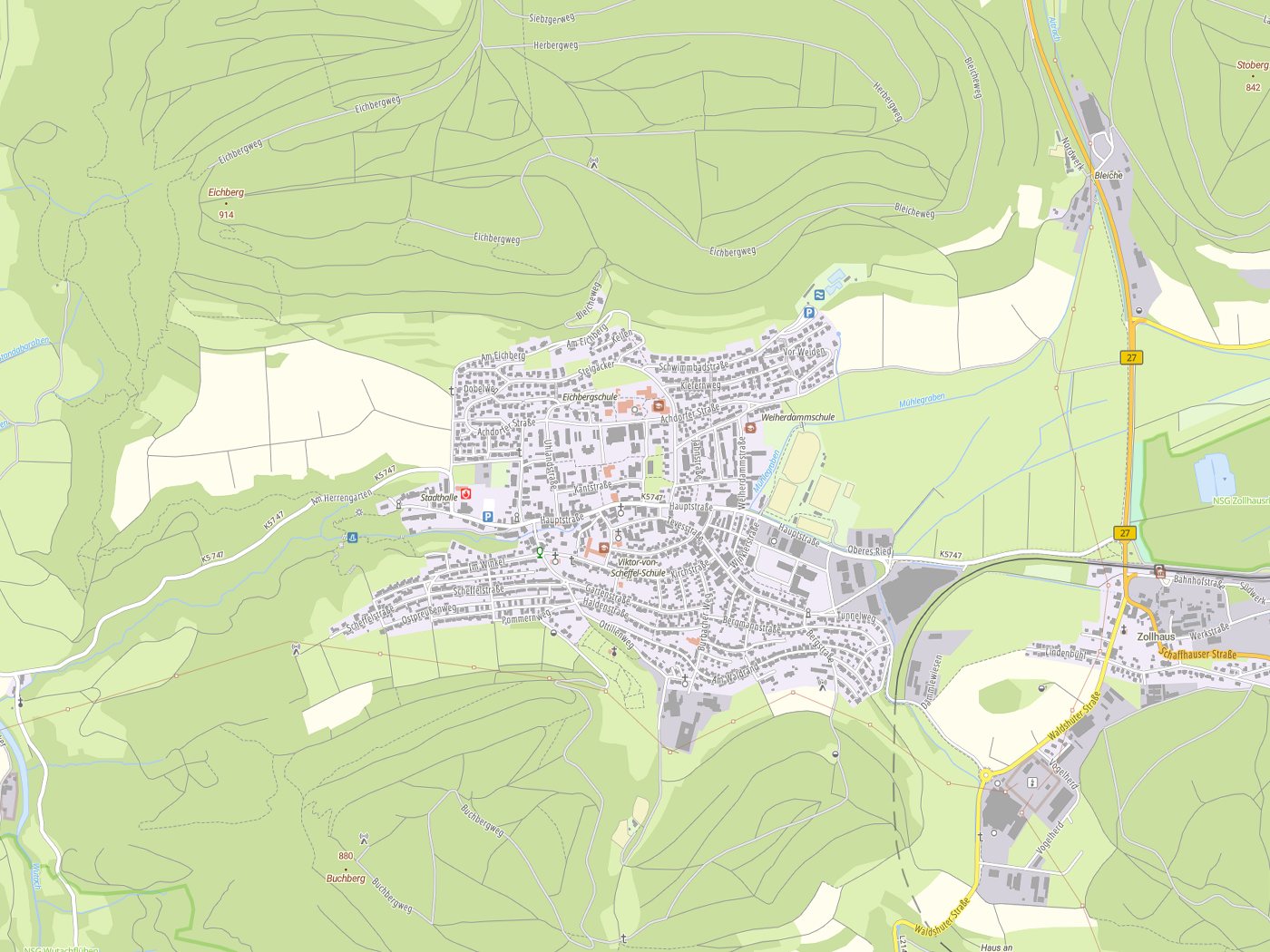 Kartenausschnitt Blumberg mit Gewässern
