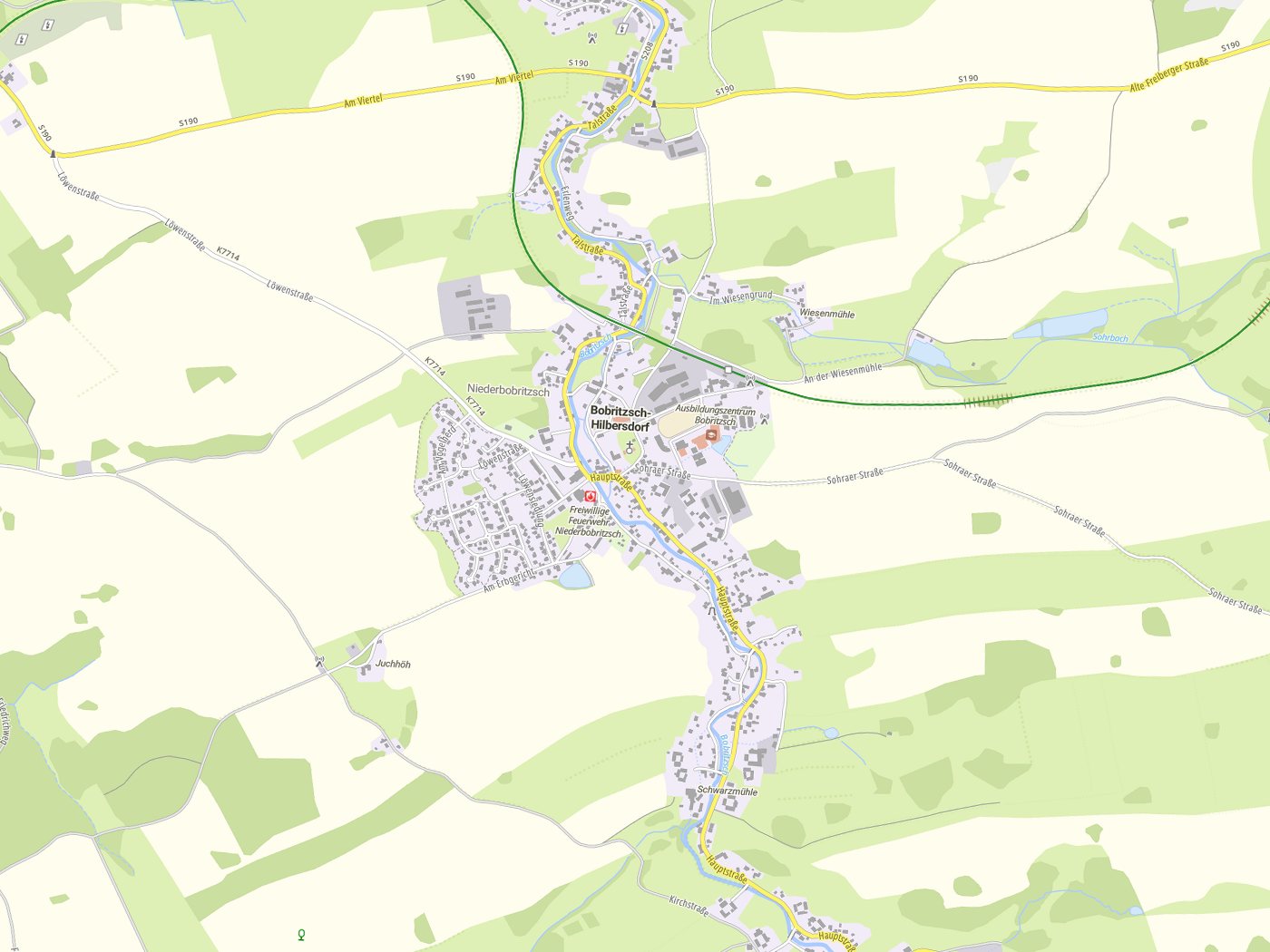 Kartenausschnitt Bobritzsch-Hilbersdorf mit Gewässern