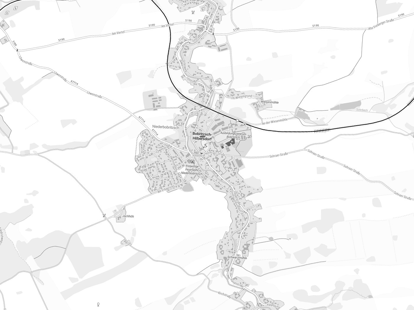 Kartenausschnitt Bobritzsch-Hilbersdorf mit Gewässern
